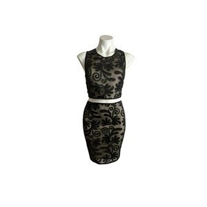 Sienna Sky Elegant Two Piece Black Floral Scroll Sequin Skirt Set